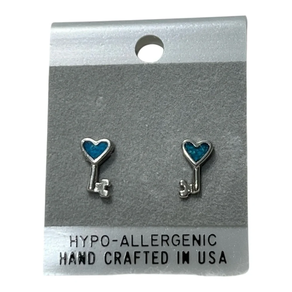 PRICE IS FIRM - Pair of Southwestern Silver Hypo-Allergenic Key Stud Earrings
